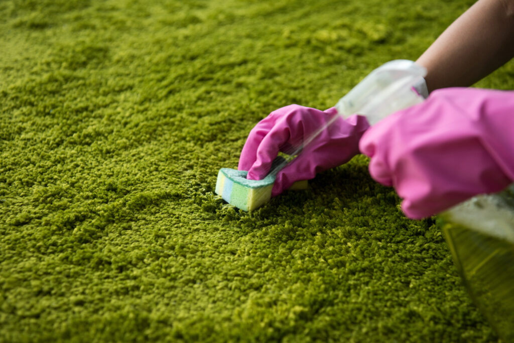 Hochflor-Teppich wird zu Hause gründlich abgesaugt